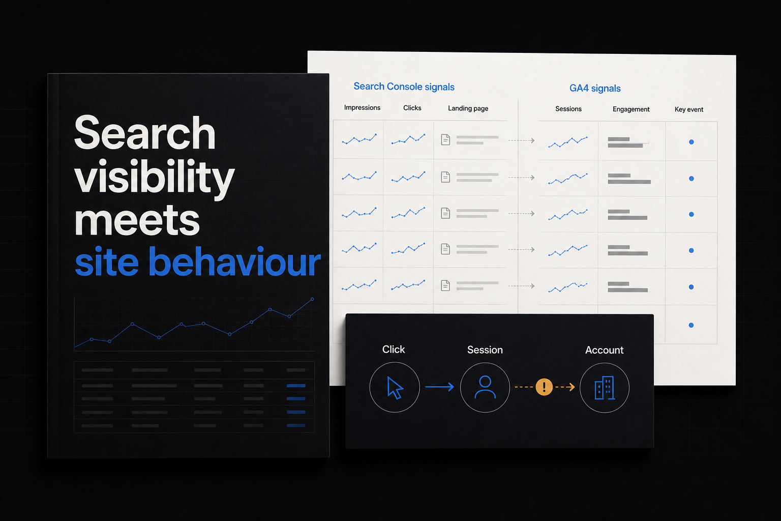 Editorial cover: Search Console visibility and GA4 behaviour aligned by landing page