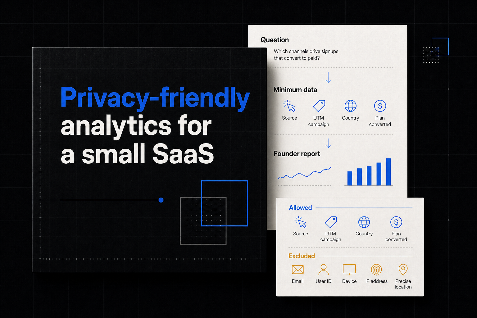 Editorial cover: a deliberately small analytics data boundary feeding an aggregated founder report